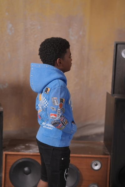 Unfazed Blue Rhinestones Premium Embellished Kids Hoodie