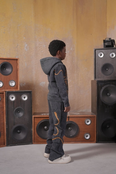 Riches Black Rhinestone Premium Kids Fleece Set