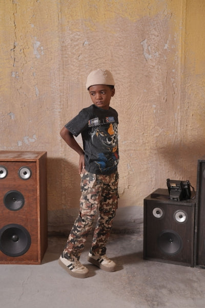 Fast Car Washed Heavy Embellished Black Kids Tee