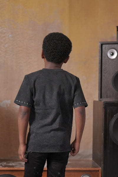 Legends Washed Heavy Embellished + Rhinestone Black Kids Tee