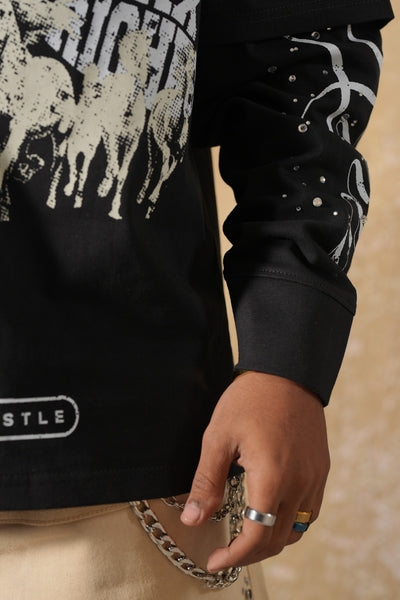 Riches Embellished Thermal Mens Tee Black