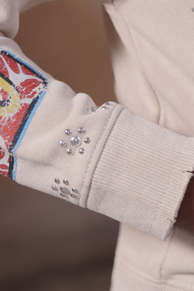 Global Dreams Rhinestone Embellished Cream Kids Zip Up Hoodie