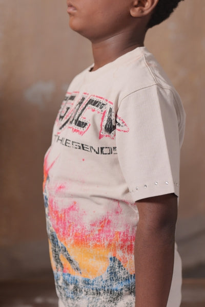 Legends Washed Heavy Embellished + Rhinestone Cream Kids Tee