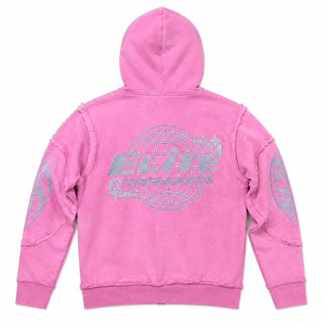 Embroidered Pink Premium Mens Zip Up Hoodie