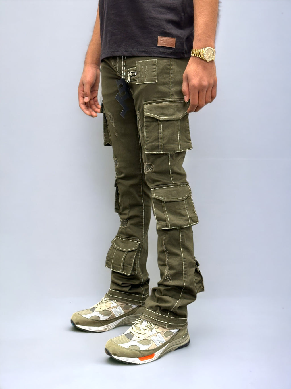 Olive Cargo Premium Men's Stack Jeans