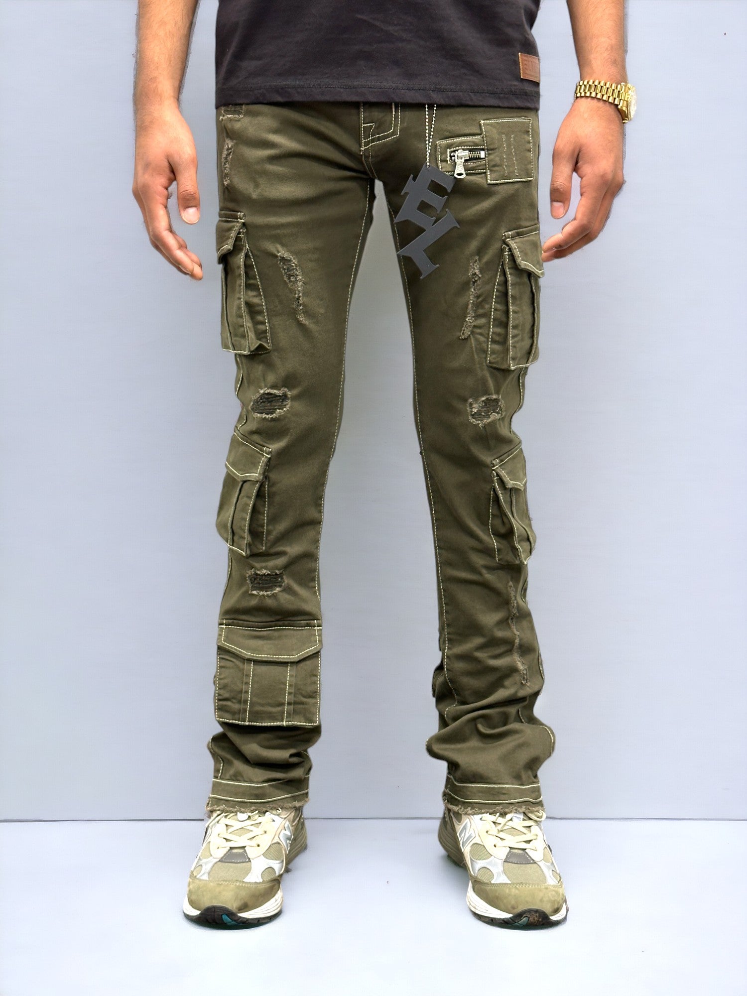 Olive Cargo Premium Men's Stack Jeans