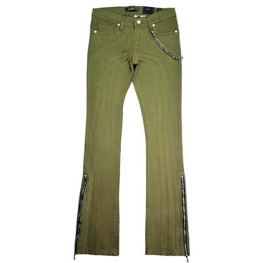 Arch Mens Stacked Premium Jeans OLIVE + Cuban Link