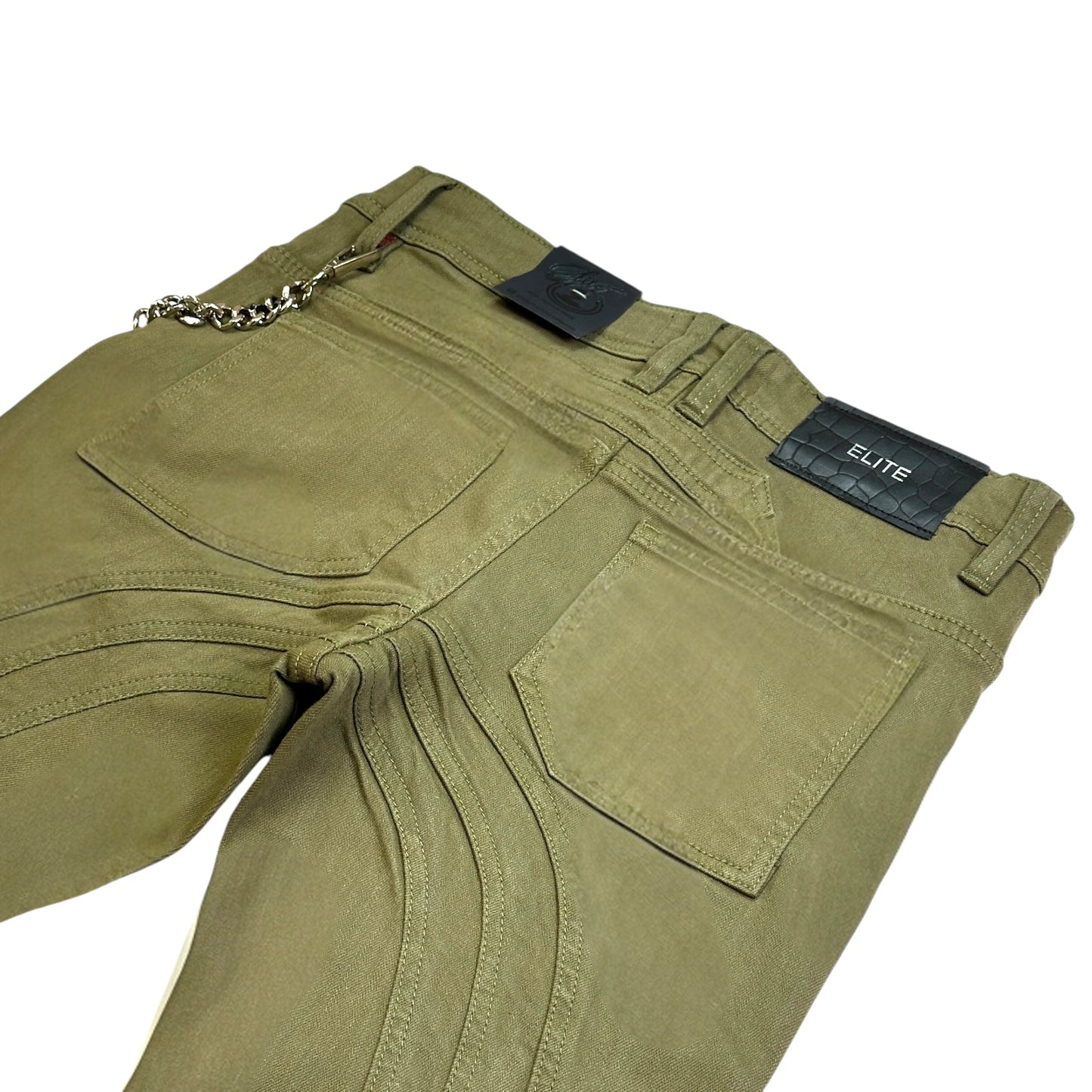 Arch Mens Stacked Premium Jeans OLIVE + Cuban Link