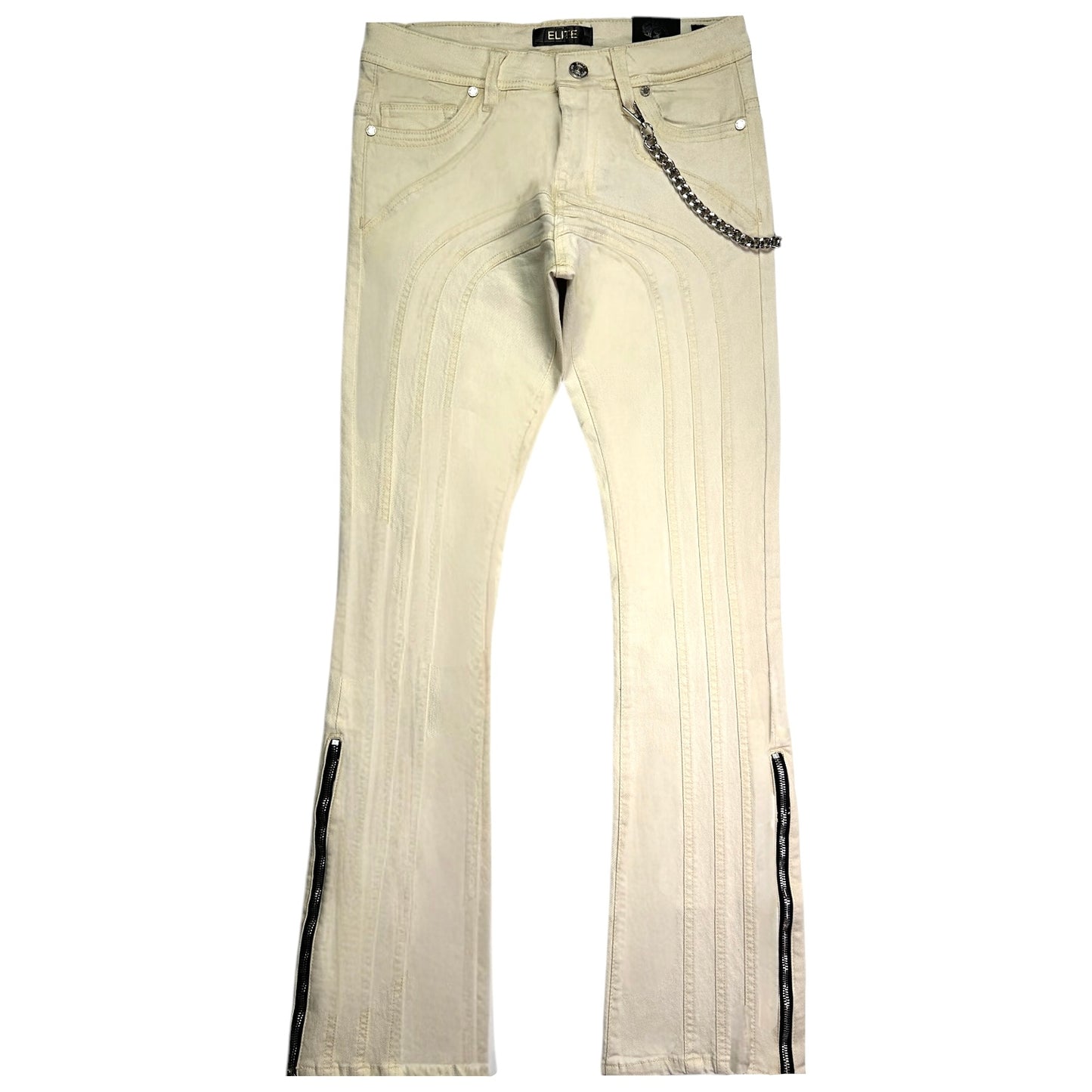 Arch Mens Stacked Premium Jeans CREAM + Cuban Link
