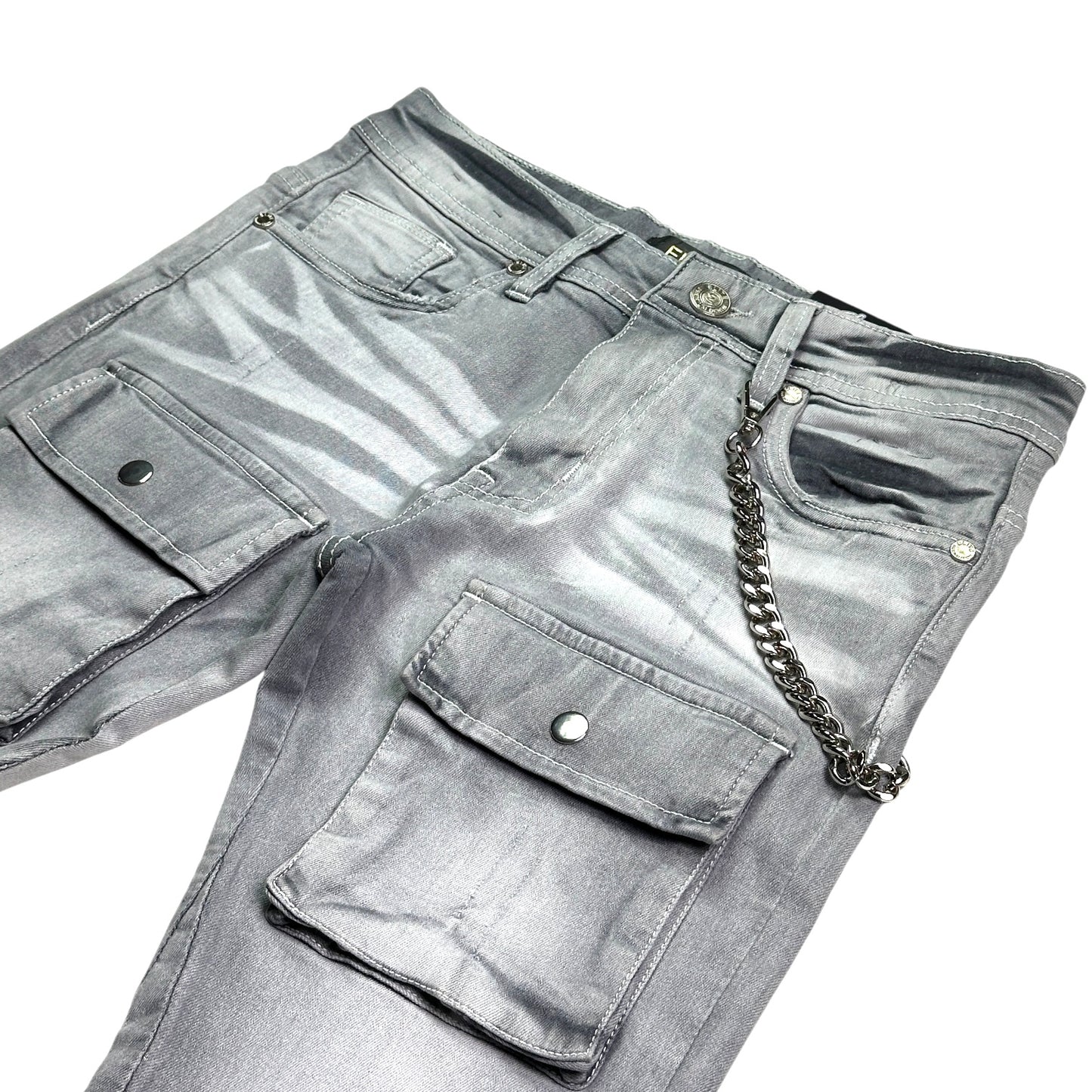Cargo Premium Mens Stacked Jeans Grey + Cuban Link