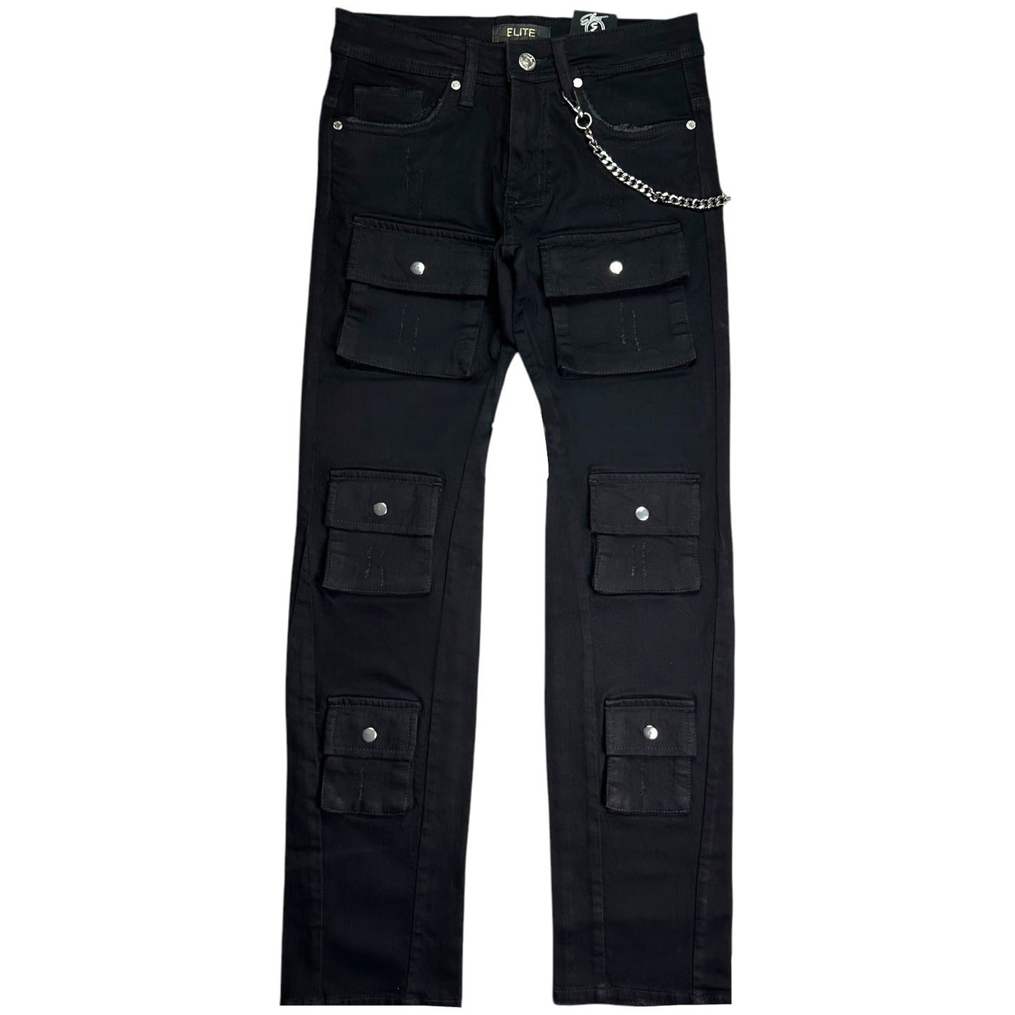 Cargo Premium Mens Stacked Jeans Black + Cuban Link