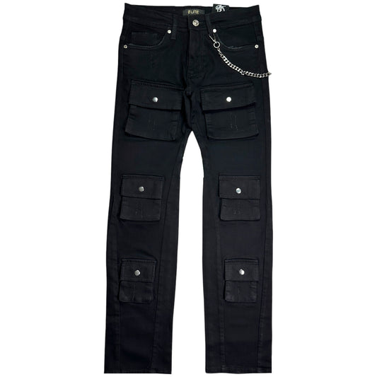 Cargo Premium Mens Stacked Jeans Black + Cuban Link