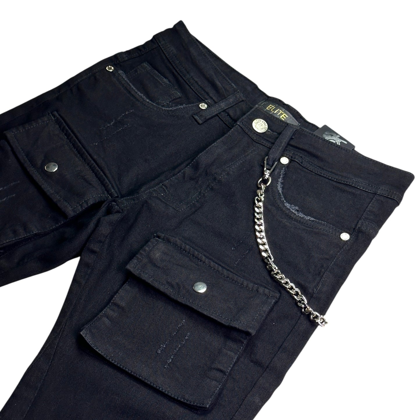 Cargo Premium Mens Stacked Jeans Black + Cuban Link