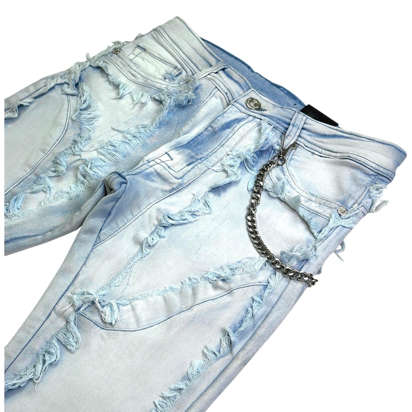 Dysto 2.0 Premium Mens Stacked Jeans Aqua+ Cuban Link