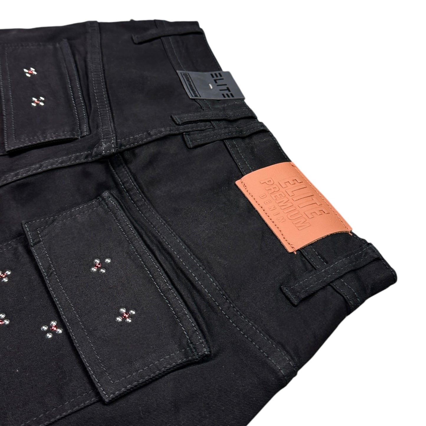 Winners Jet Black Embellished Mens Denim Shorts + Chain