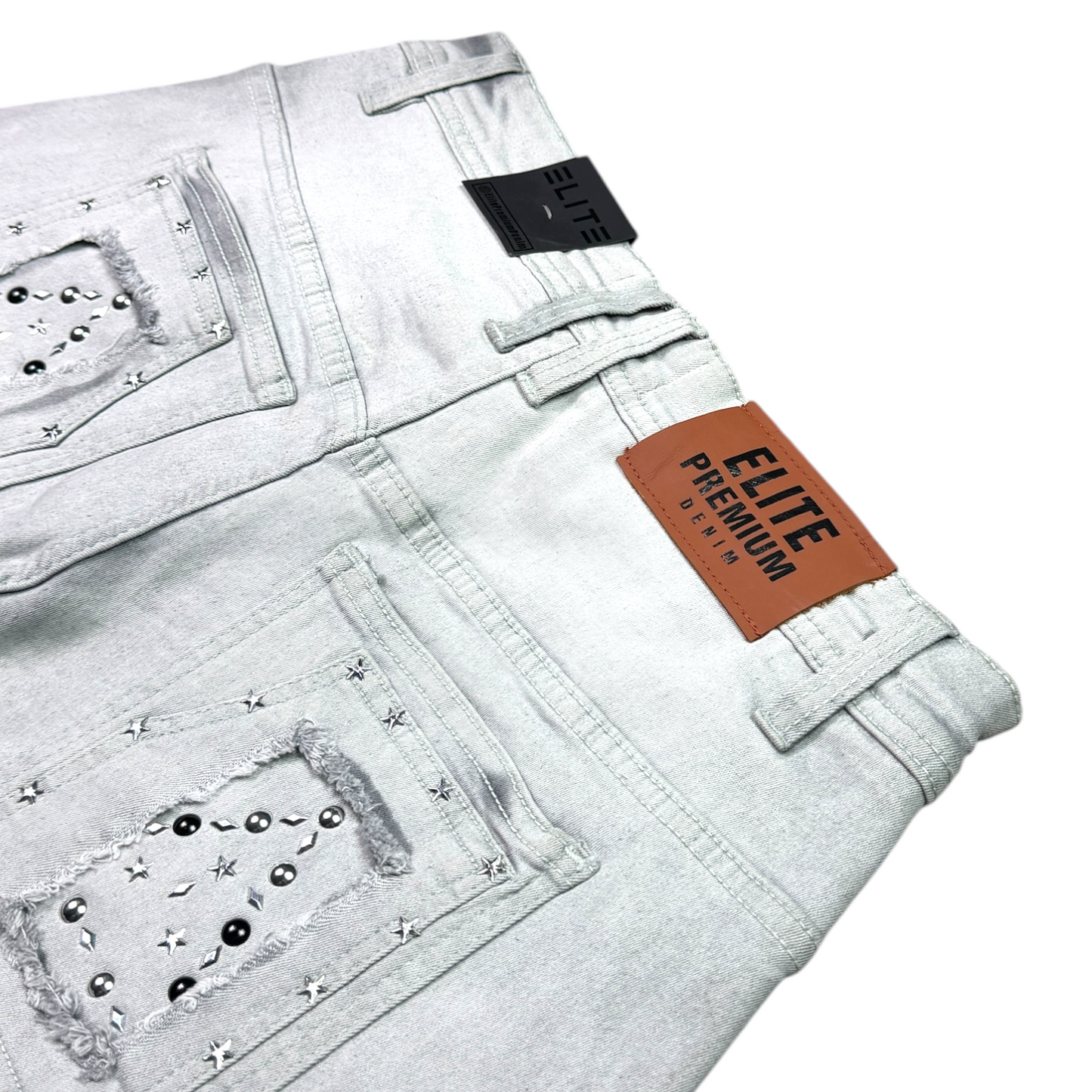 Flint Grey Embellished Mens Denim Shorts + Chain
