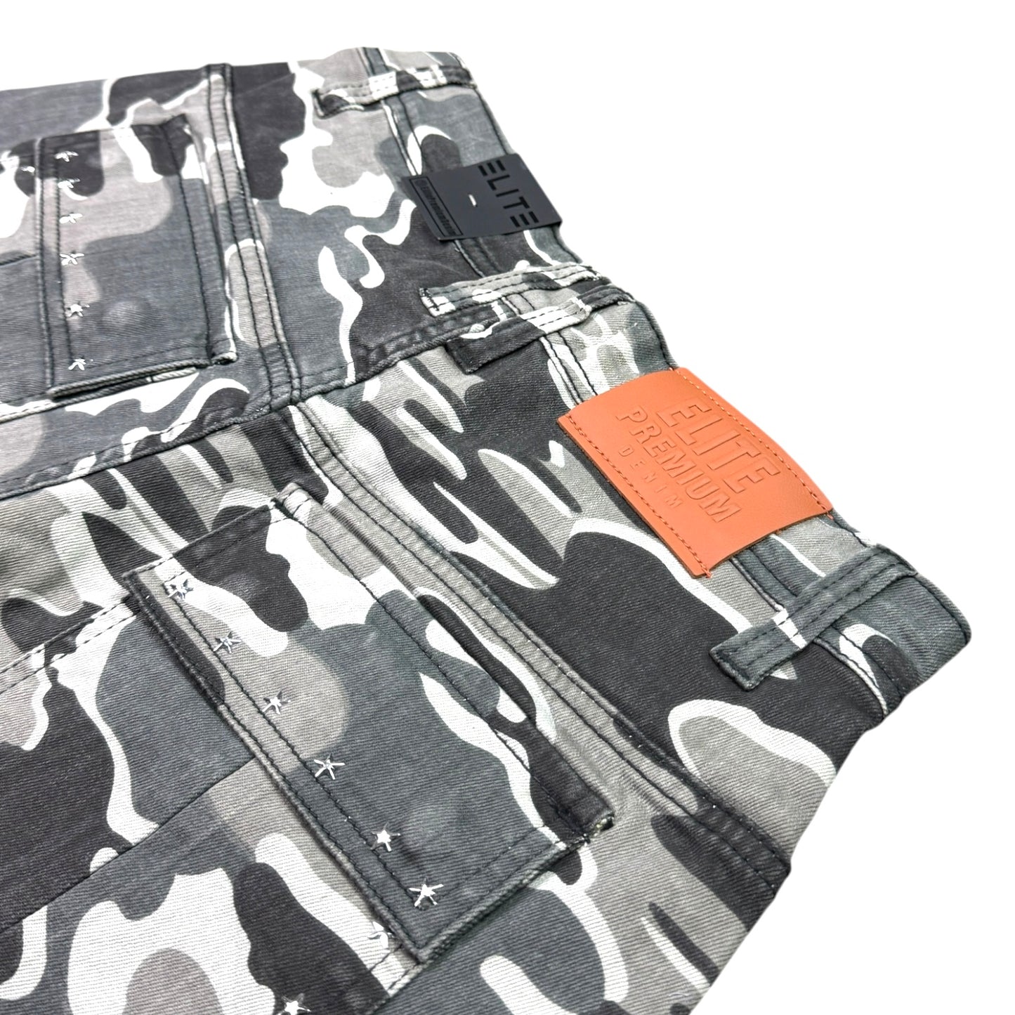 Patch Work Night Camo Embellished Mens Denim Shorts + Chain