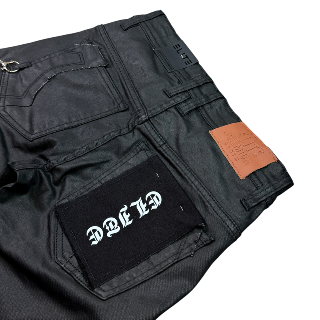 Zipper Ninja Black Wax Denim Men's Flare Jeans + Chain
