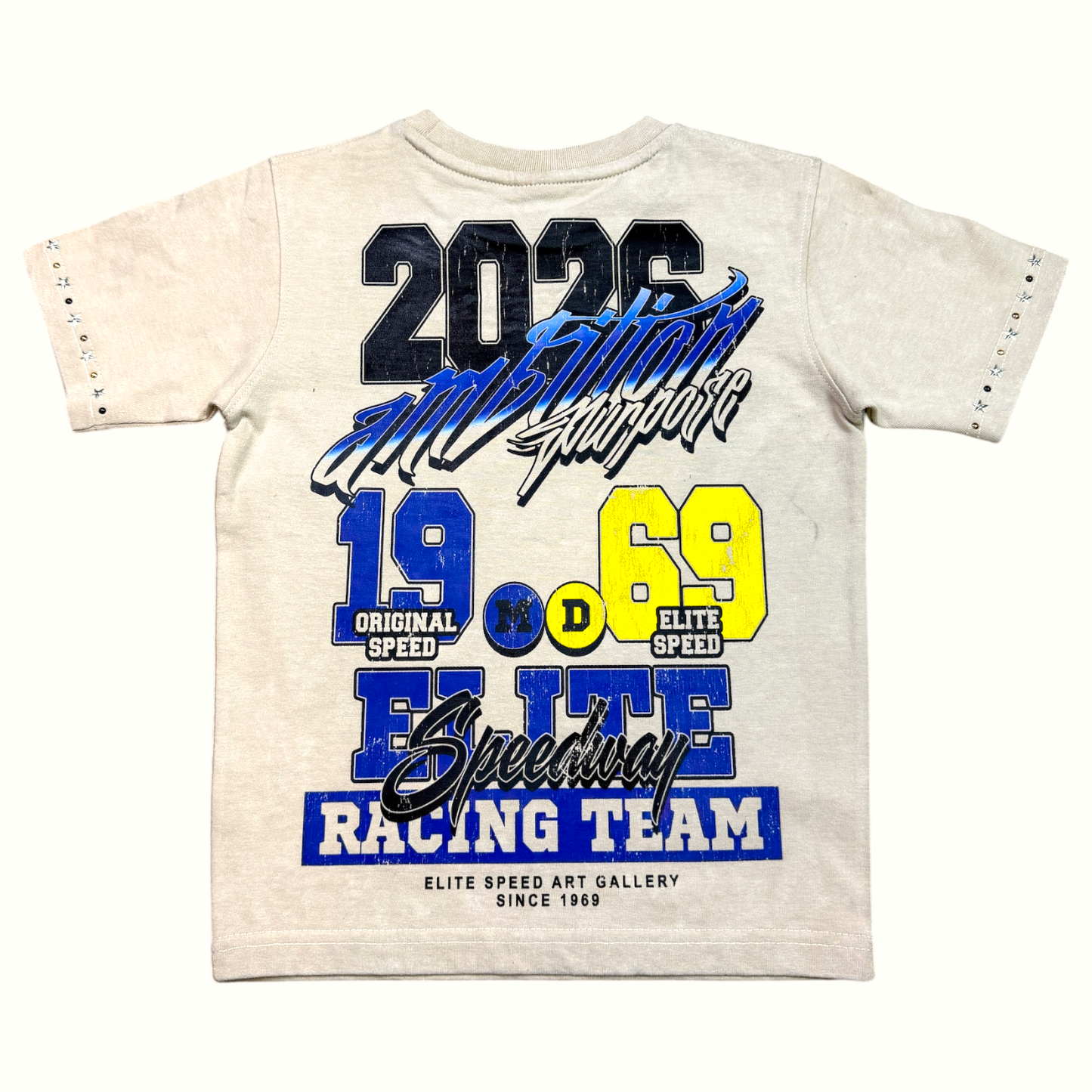 Motor Cross Premium Embellished Cream Kids Tee