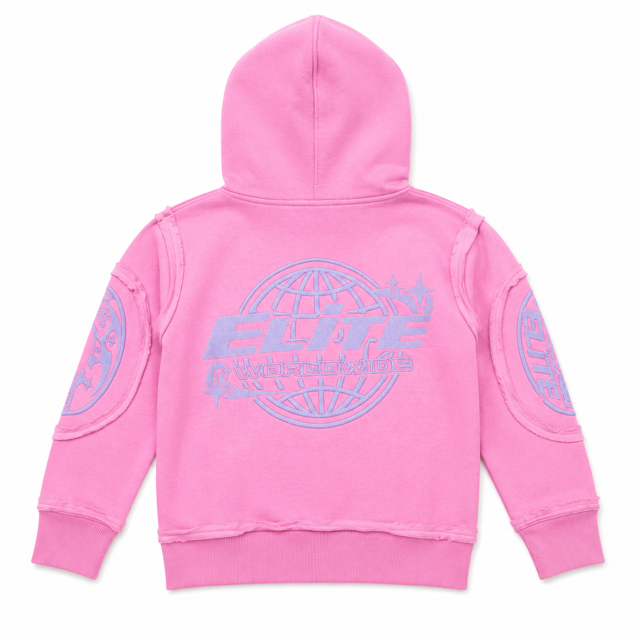 Elite Studio Embroidered Pink Kids Zip Up Hoodie