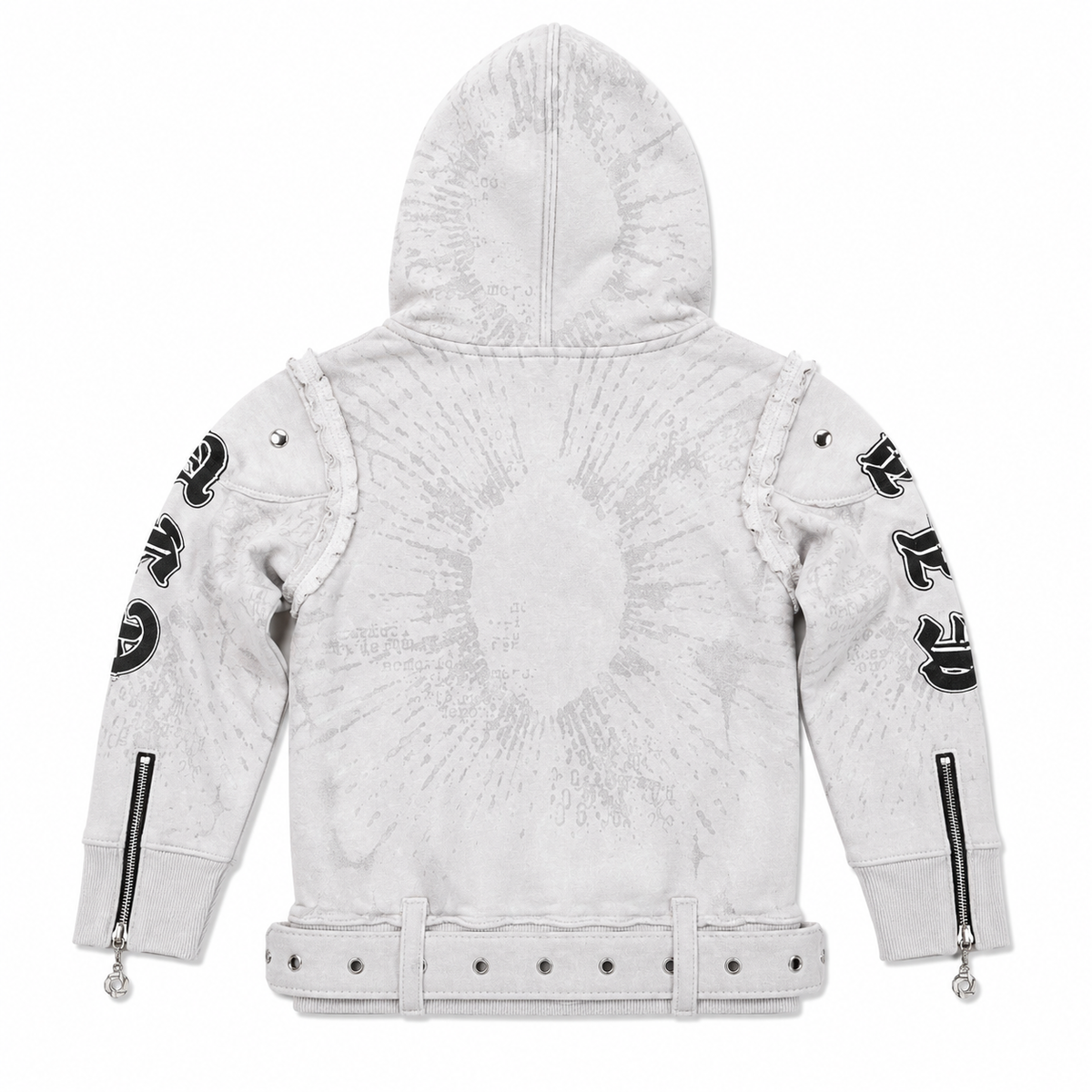Belted Embroidered Grey Kids Zip Up Hoodie