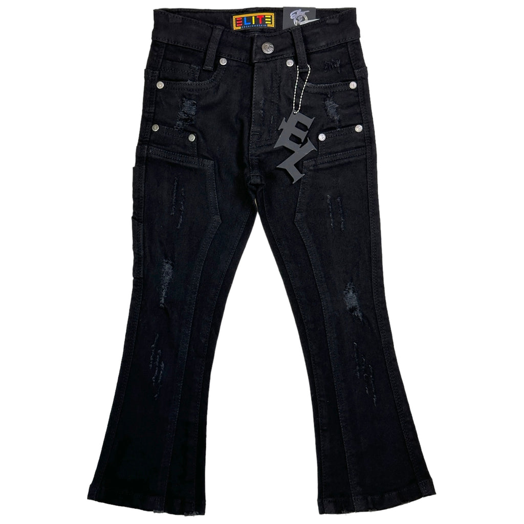 Jet Black Utility Premium Kids Stack Jeans