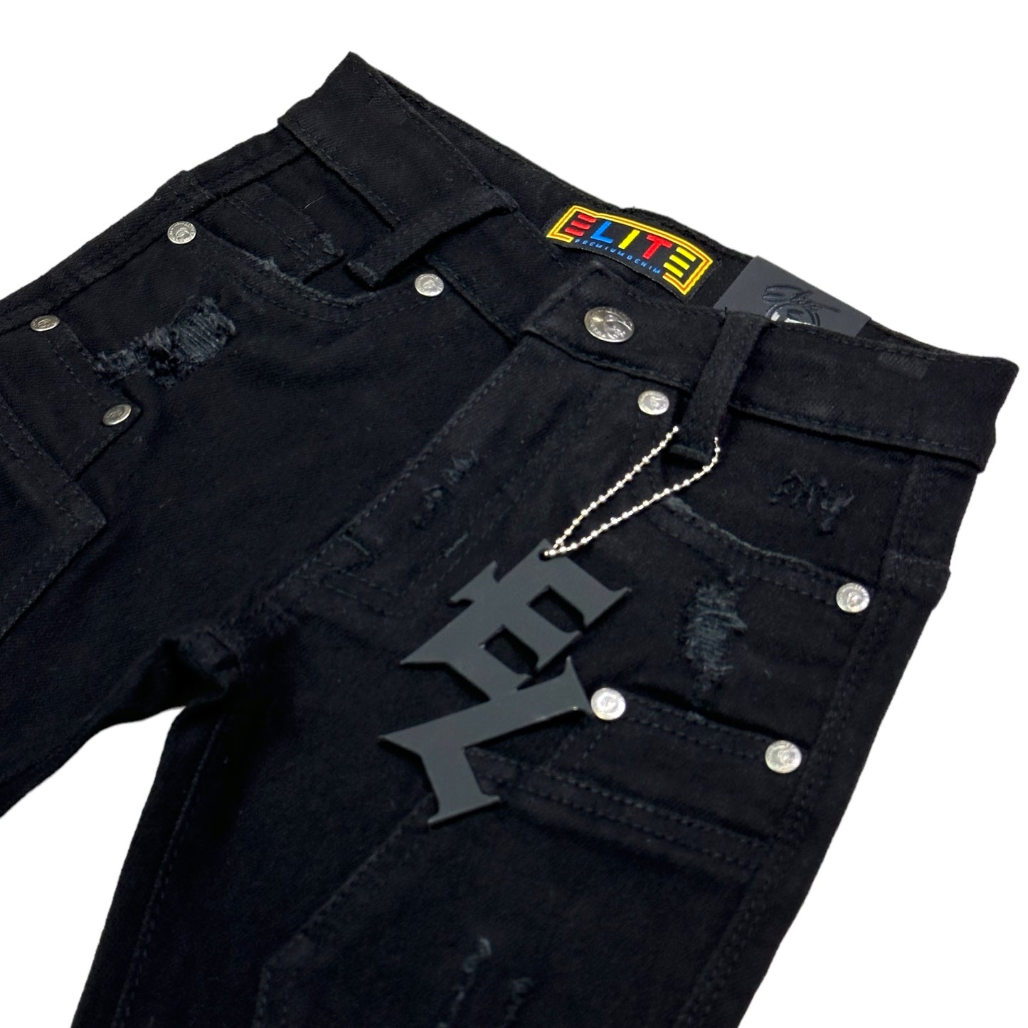 Jet Black Utility Premium Kids Stack Jeans