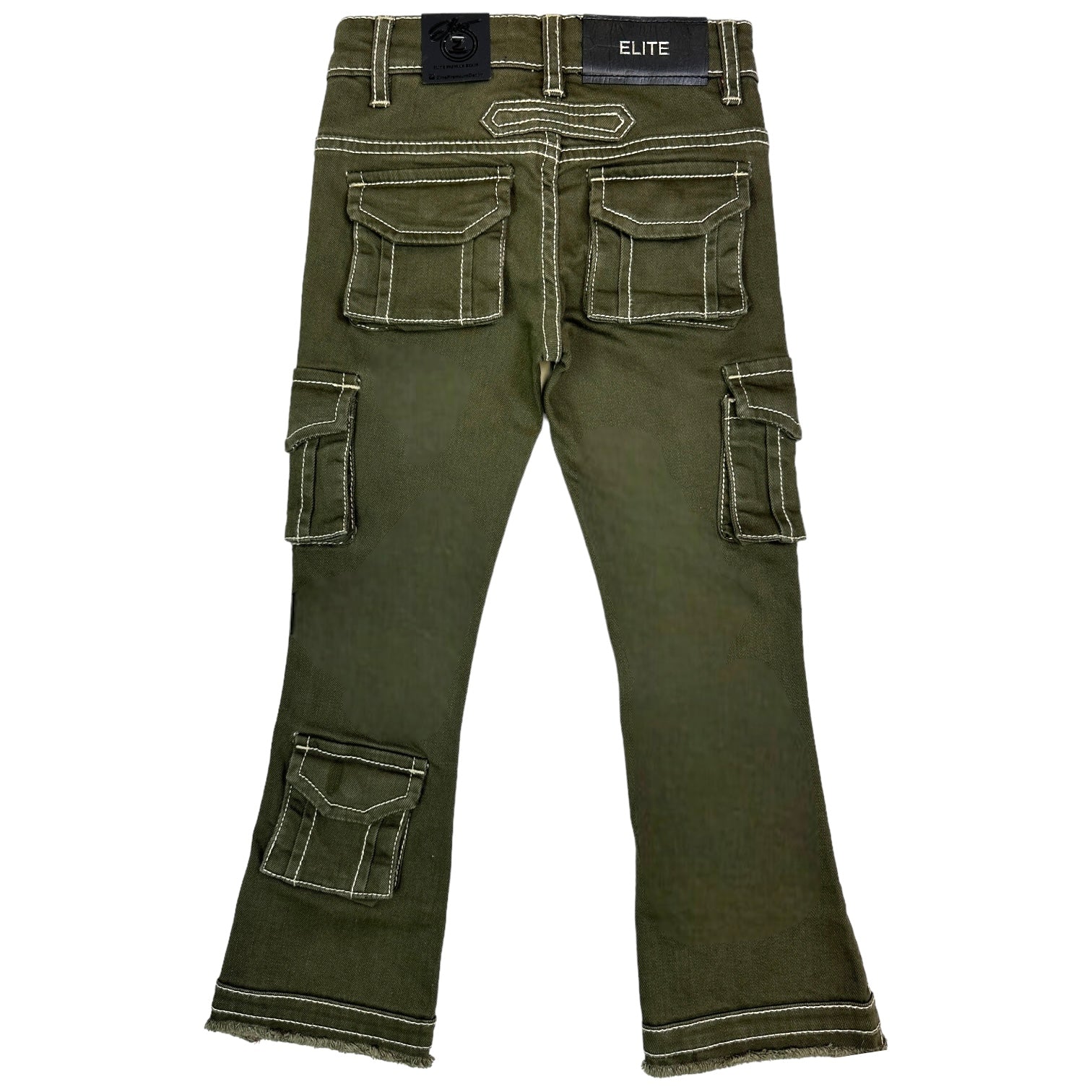 Olive Cargo Premium Kids Stack Jeans