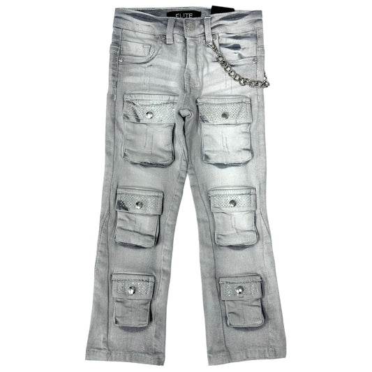Crystal Cargo Premium Kids Stacked Jeans Grey