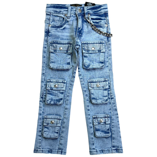 Crystal Cargo Premium Kids Stacked Jeans