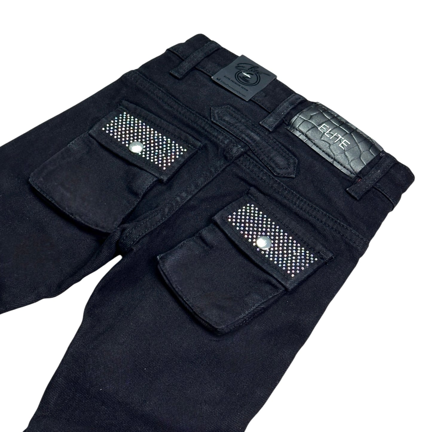 Crystal Cargo Premium Kids Stacked Jeans Black