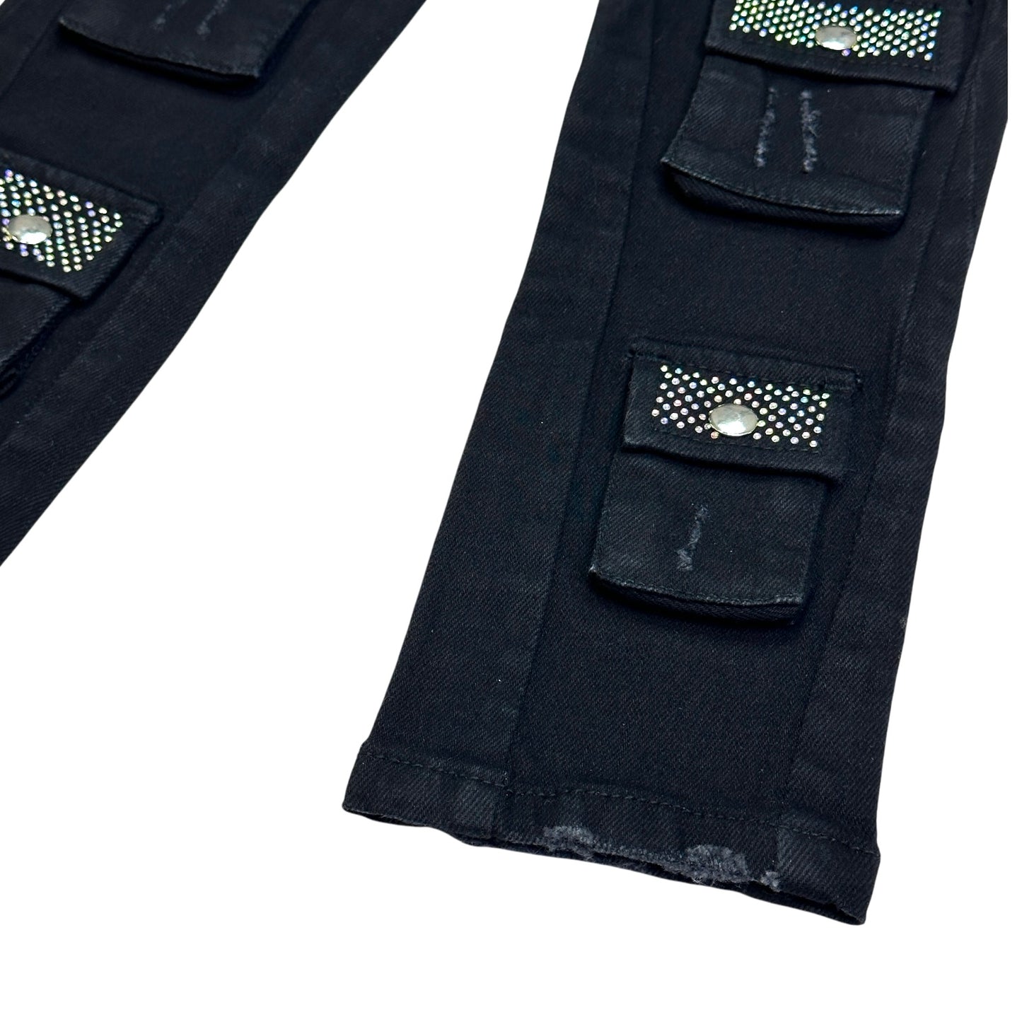 Crystal Cargo Premium Kids Stacked Jeans Black