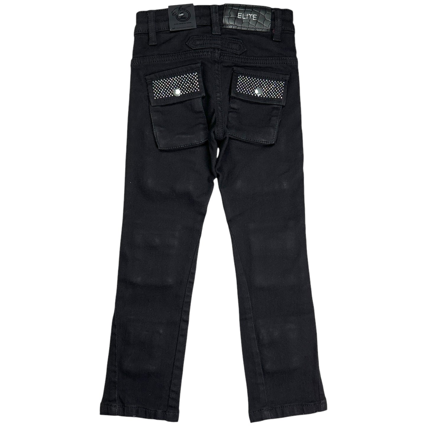 Crystal Cargo Premium Kids Stacked Jeans Black