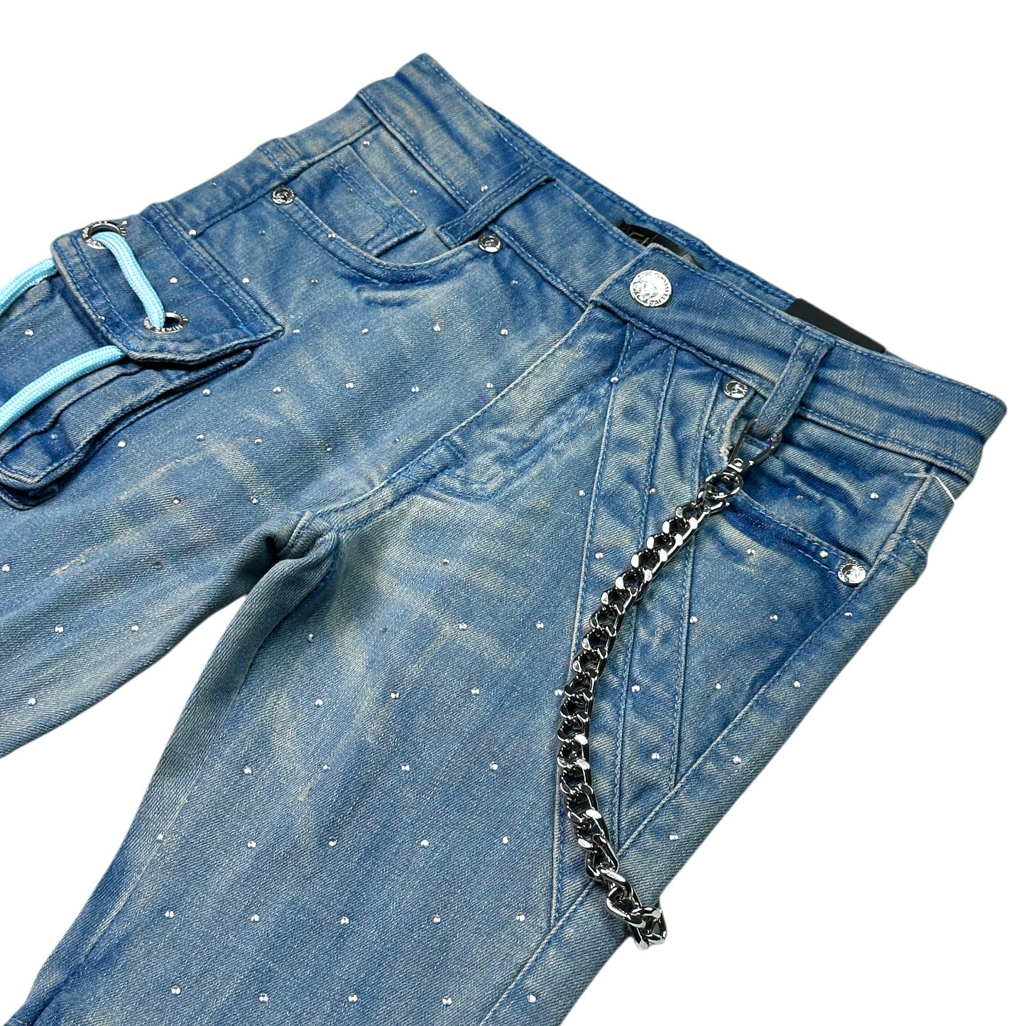 Ocean Rhinestone Premium Kids Stacked Jeans