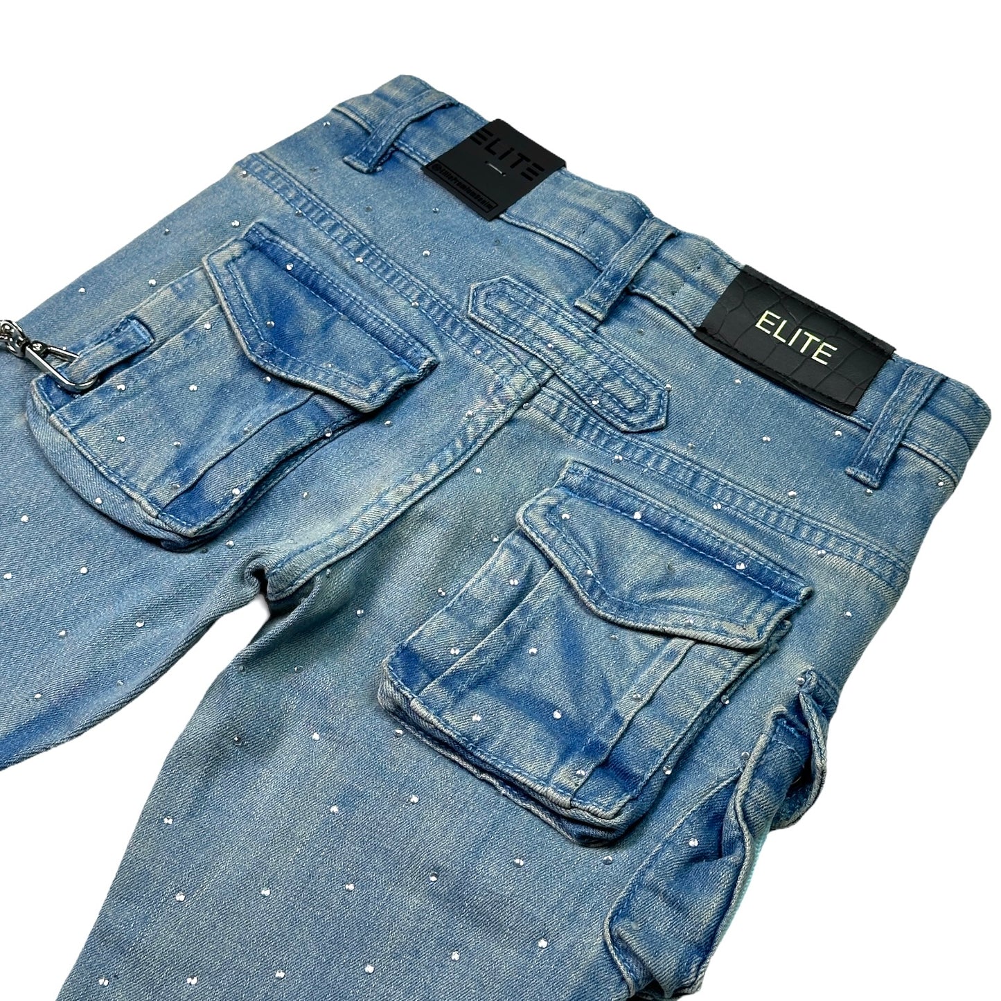 Ocean Rhinestone Premium Kids Stacked Jeans