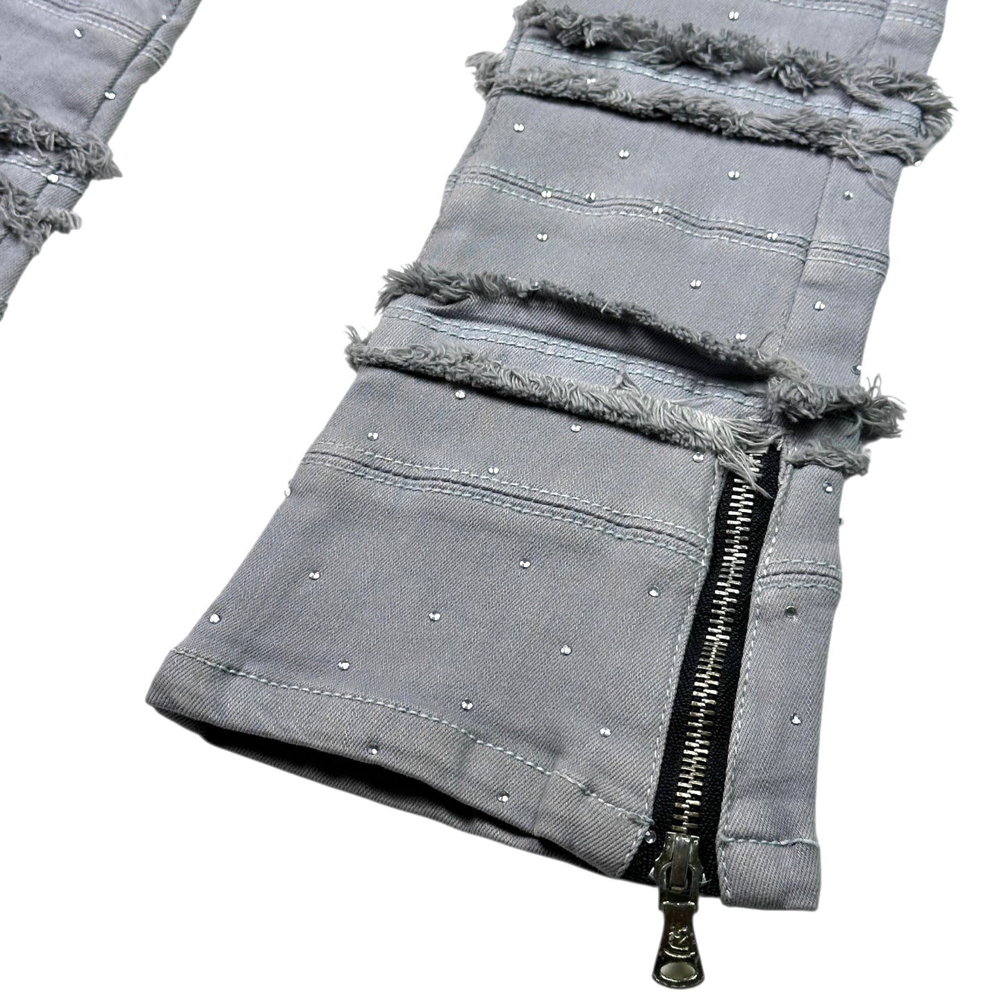 Silver Rhinestone Premium Kids Stacked Jeans