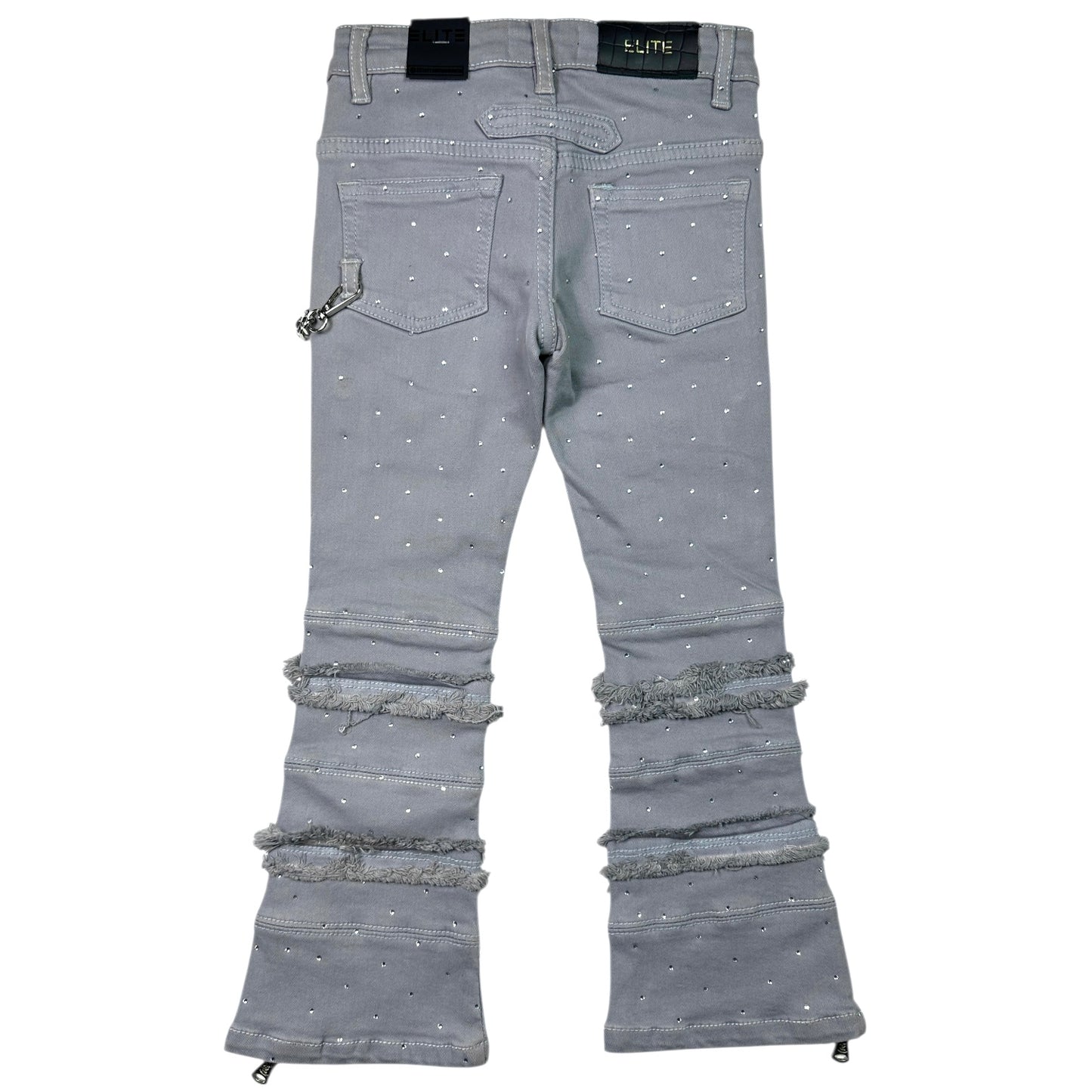 Silver Rhinestone Premium Kids Stacked Jeans