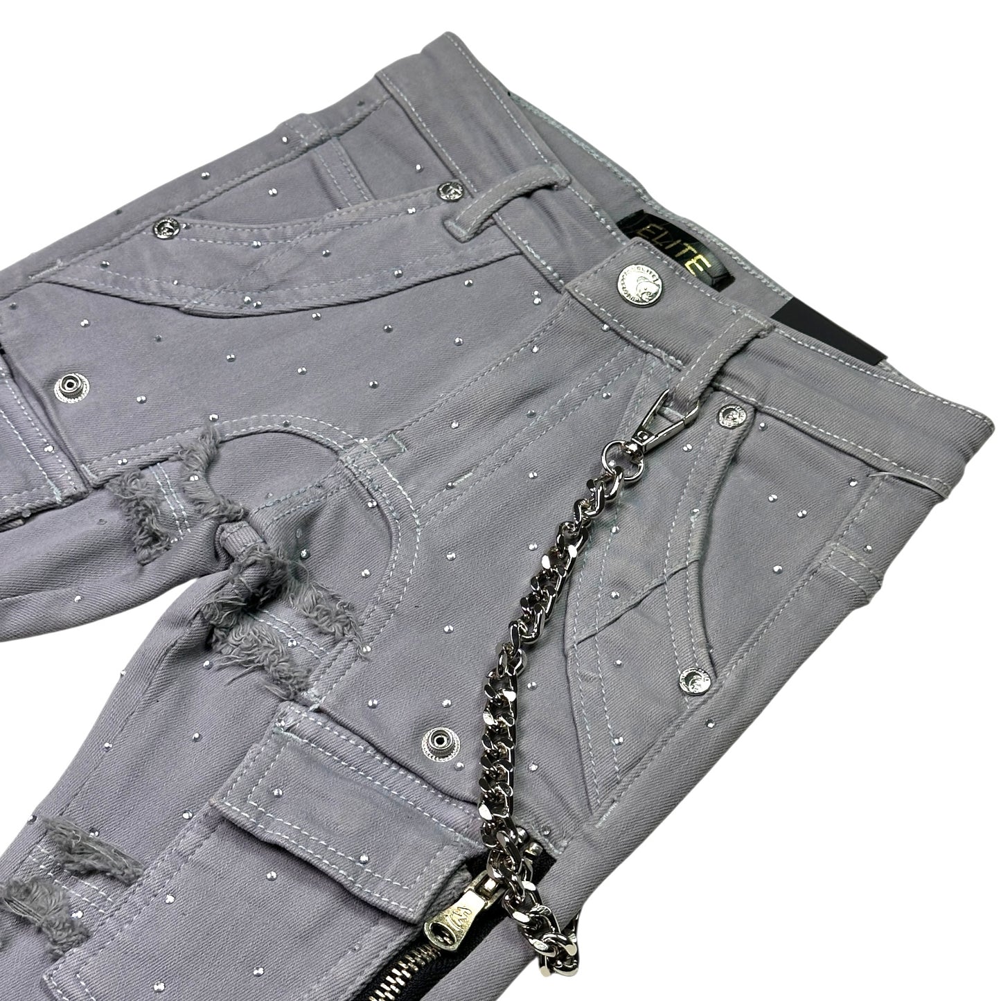 Silver Rhinestone Premium Kids Stacked Jeans