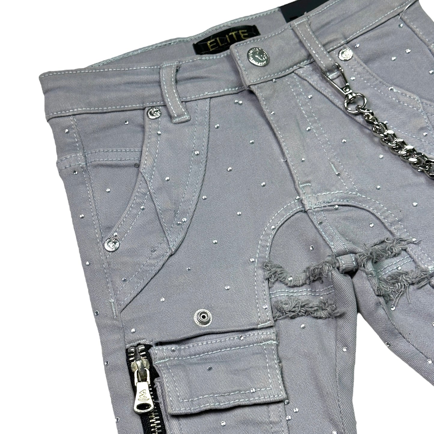 Silver Rhinestone Premium Kids Stacked Jeans