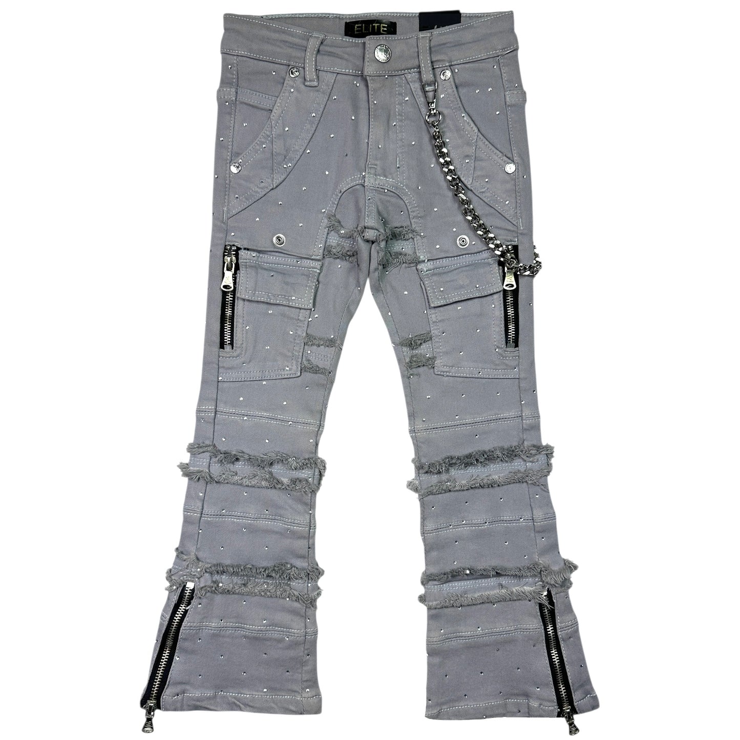Silver Rhinestone Premium Kids Stacked Jeans