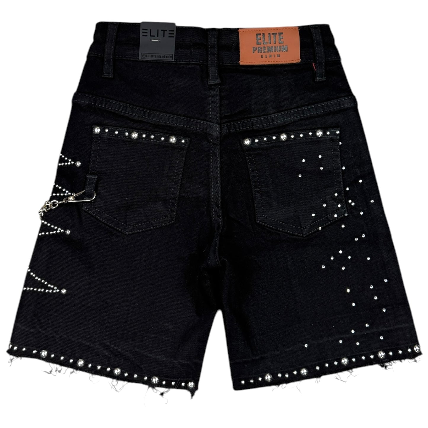 Jet Black Moon Phase Kids Rhinestones Denim Shorts
