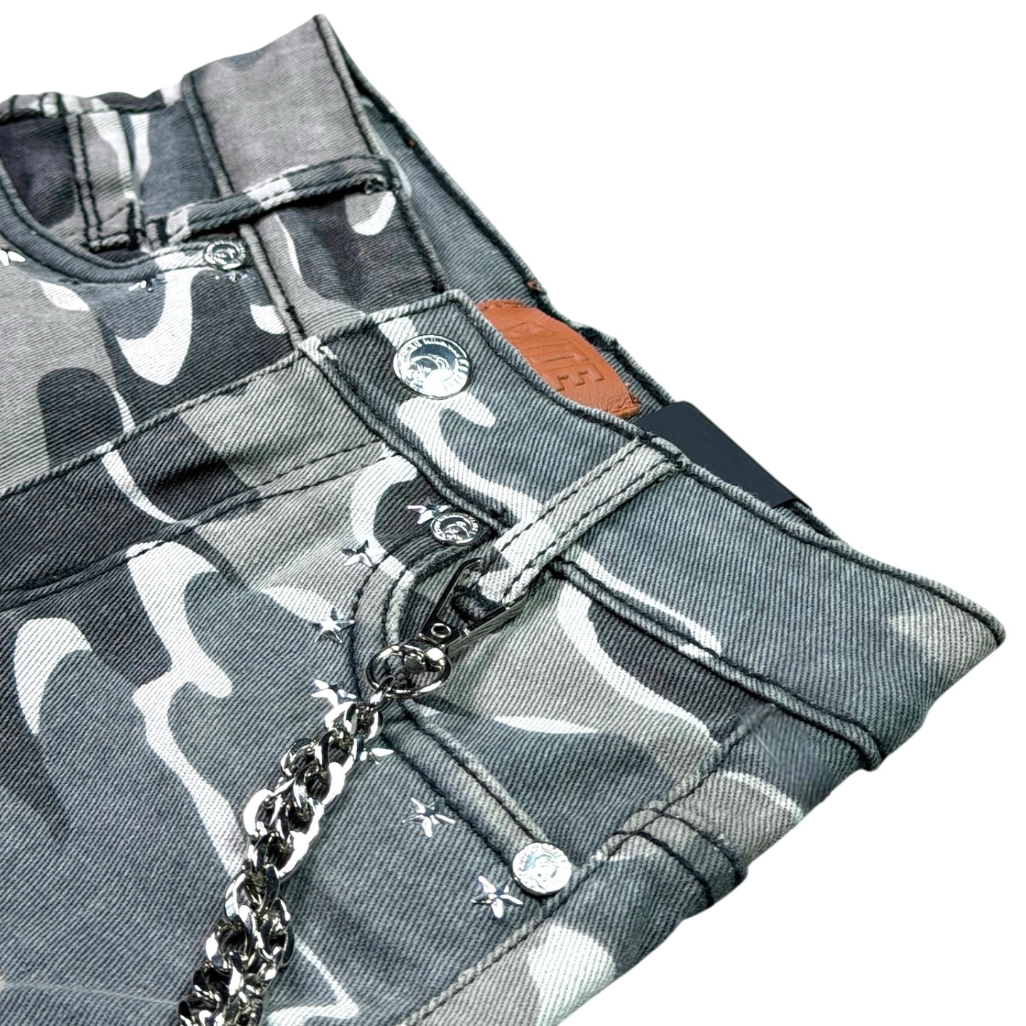 A12 Patch Work Gray Army Kids Denim Shorts