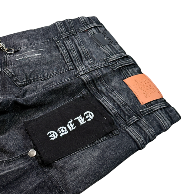 Double Waist Faded Black Padded Kids Denim Jeans