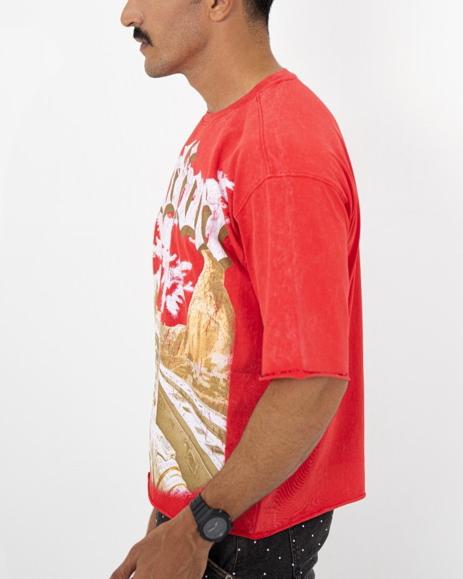 Motion Red Rhinestone Cropped Premium Mens Tee