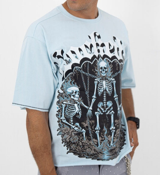 Locked In Baby Blue Rhinestone Cropped Premium Mens Tee