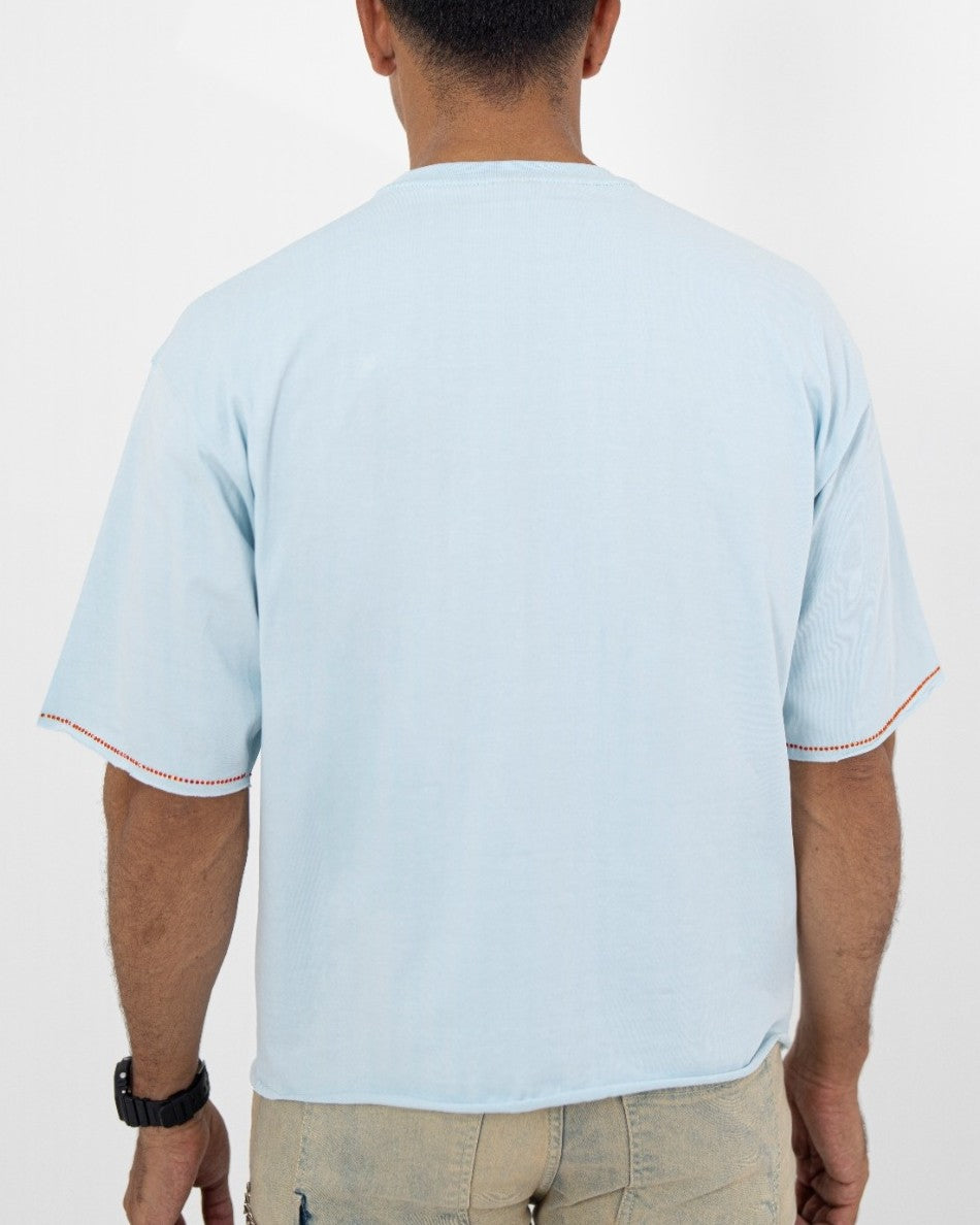 PRBLMS Baby Blue Rhinestone Cropped Premium Mens Tee