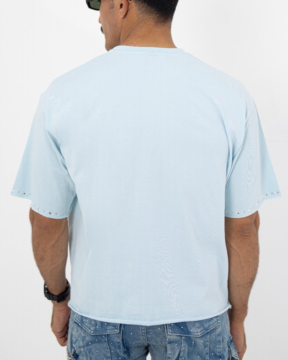 Elevated Rhinestone Cropped Premium Mens Tee Baby Blue