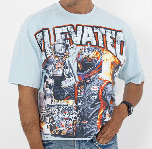 Elevated Rhinestone Cropped Premium Mens Tee Baby Blue