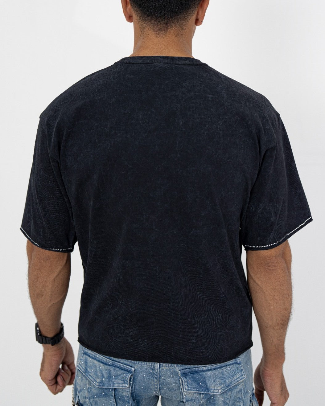 Locked In Black Rhinestone Cropped Premium Mens Tee