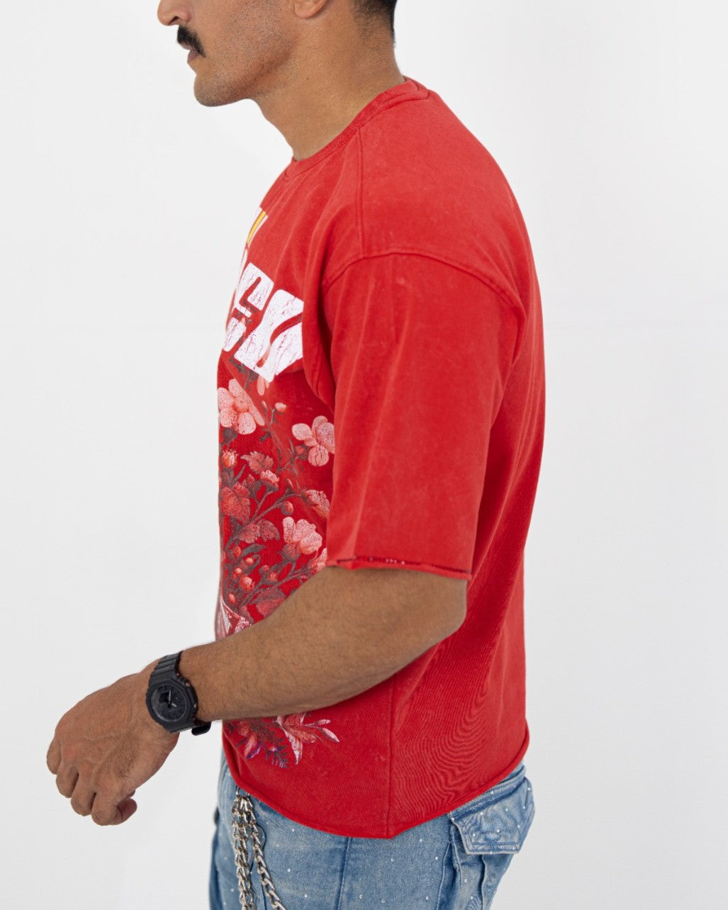 Full Speed Red Rhinestone Cropped Premium Mens Tee